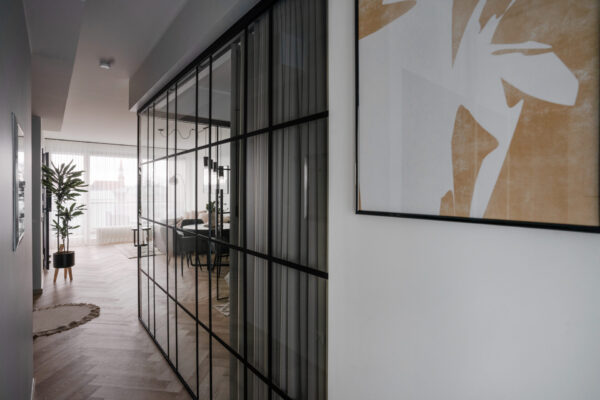 Glass wall with black frame