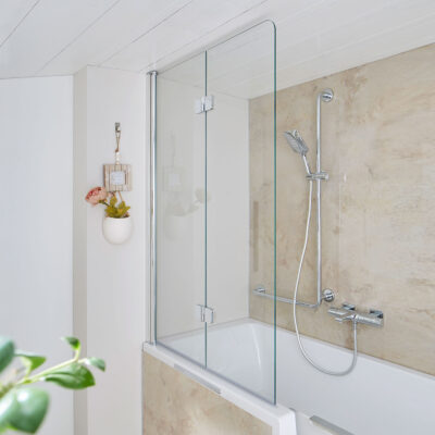 Shower enclosure glass, clear glass, chrome